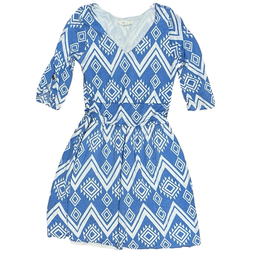Peach Love California V Neck Blue And White Mini Dress Size Small